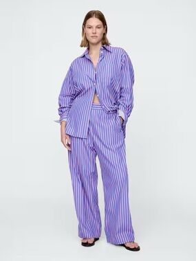 Gap cotton poplin big shirt pants and shorts set blue & pink stripe sz small